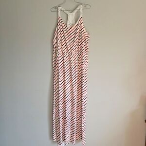 Long Pink Striped Maxi Dress Crocheted Straps Kismet Size Large
